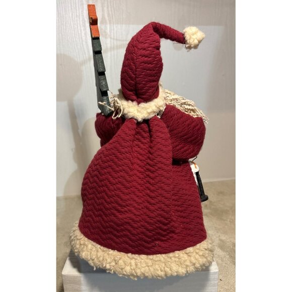 Rustic Santa Claus Tree Topper Figurine Wood Tree & Lantern 14" Quilted Christma - Picture 4 of 8